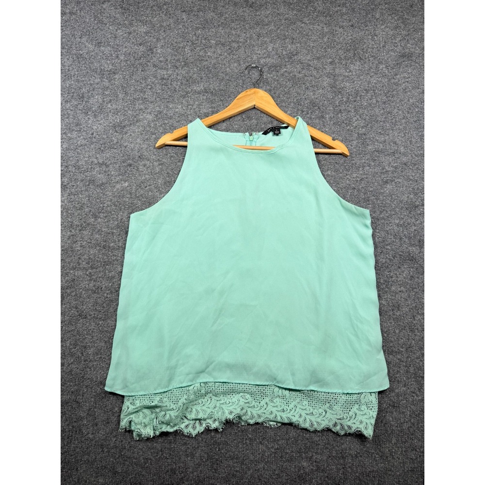 Zac & Rachel Tank Top Womens Large Mint Green Crochet Trim Sleeveless Back Zip
